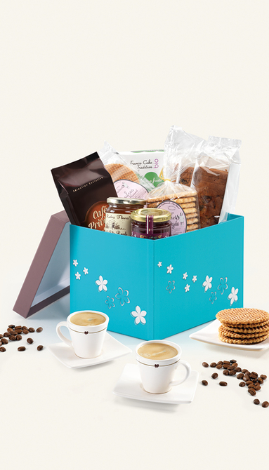 Coffret cadeaux - tasses à café Bibal, confiture, chocolat, paquet de café  grain ou moulu